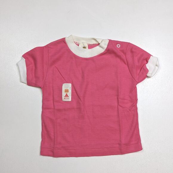 Vintage Hammer Baby Girls Sz 9m Pink Ringer Short Sleeve Retro Basic Casual - Picture 1 of 3